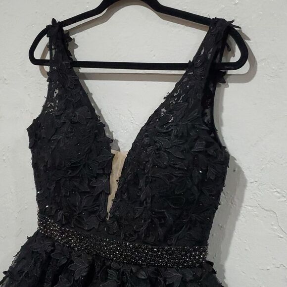 Sherri Hill Black Embroidered Prom Mini Dress Size 10 - Picture 4 of 17